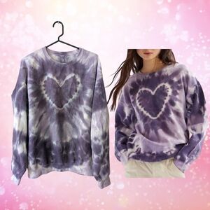 Purple Tie Dye Heart Oversize Crewneck Sweatshirt Size M-L 💜
